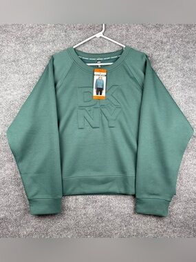 DKNY sport women's logo crewneck sweatshirt Dark Green Size XXL New
